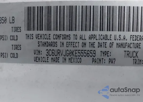 2019 Ram Promaster 3500 Cargo Van High Roof 159 Wb Ext z USA, uszkodzony, nr VIN 3C6URVJG0KE555659
